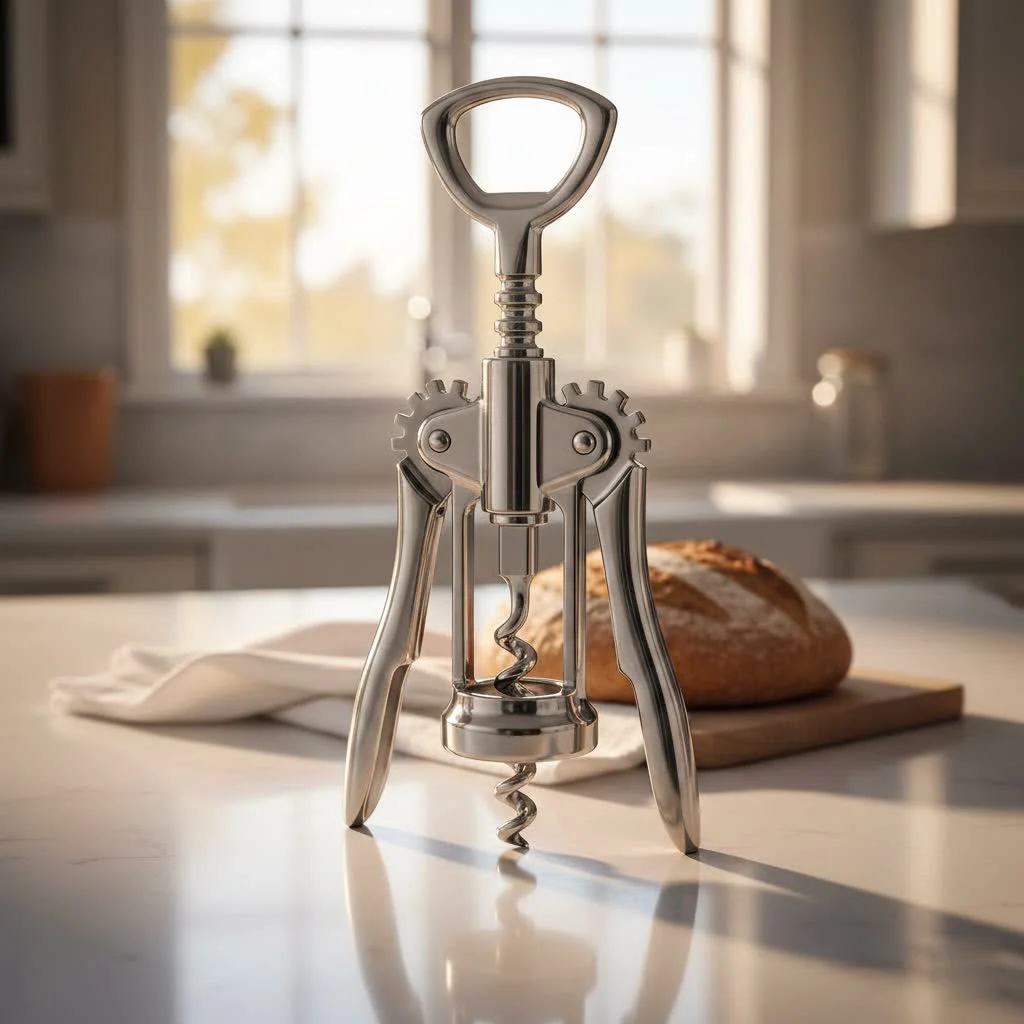 Electric wine opener removing a cork from a bottle